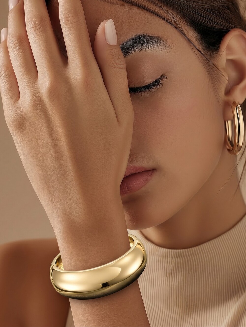 Mayamar Chunky Dome 24k Gold Dipped Bangle Bracelet & Gift Bag